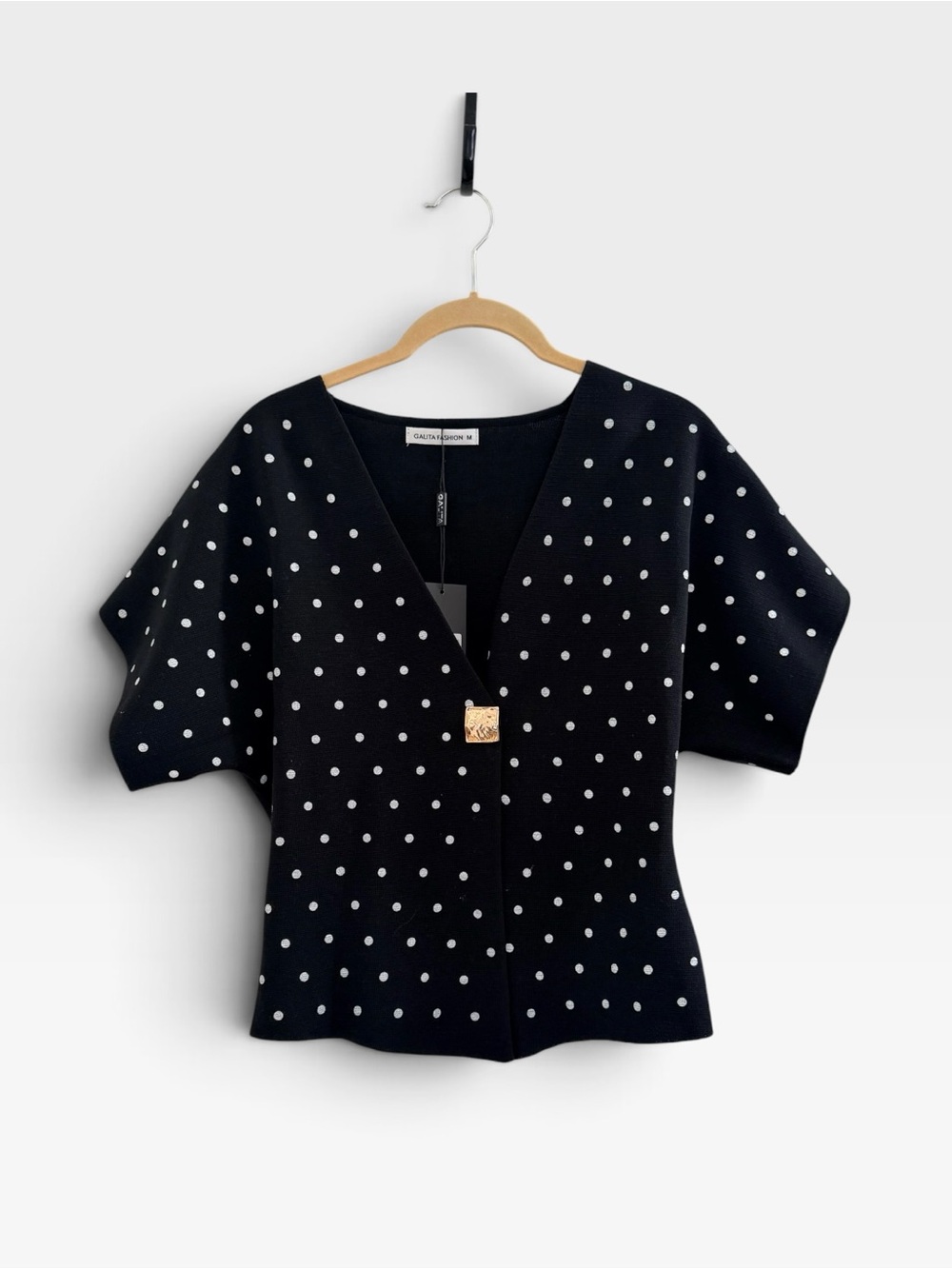 ♟️Galita Polka Dot V-Neck Short Sleeve Sweater
